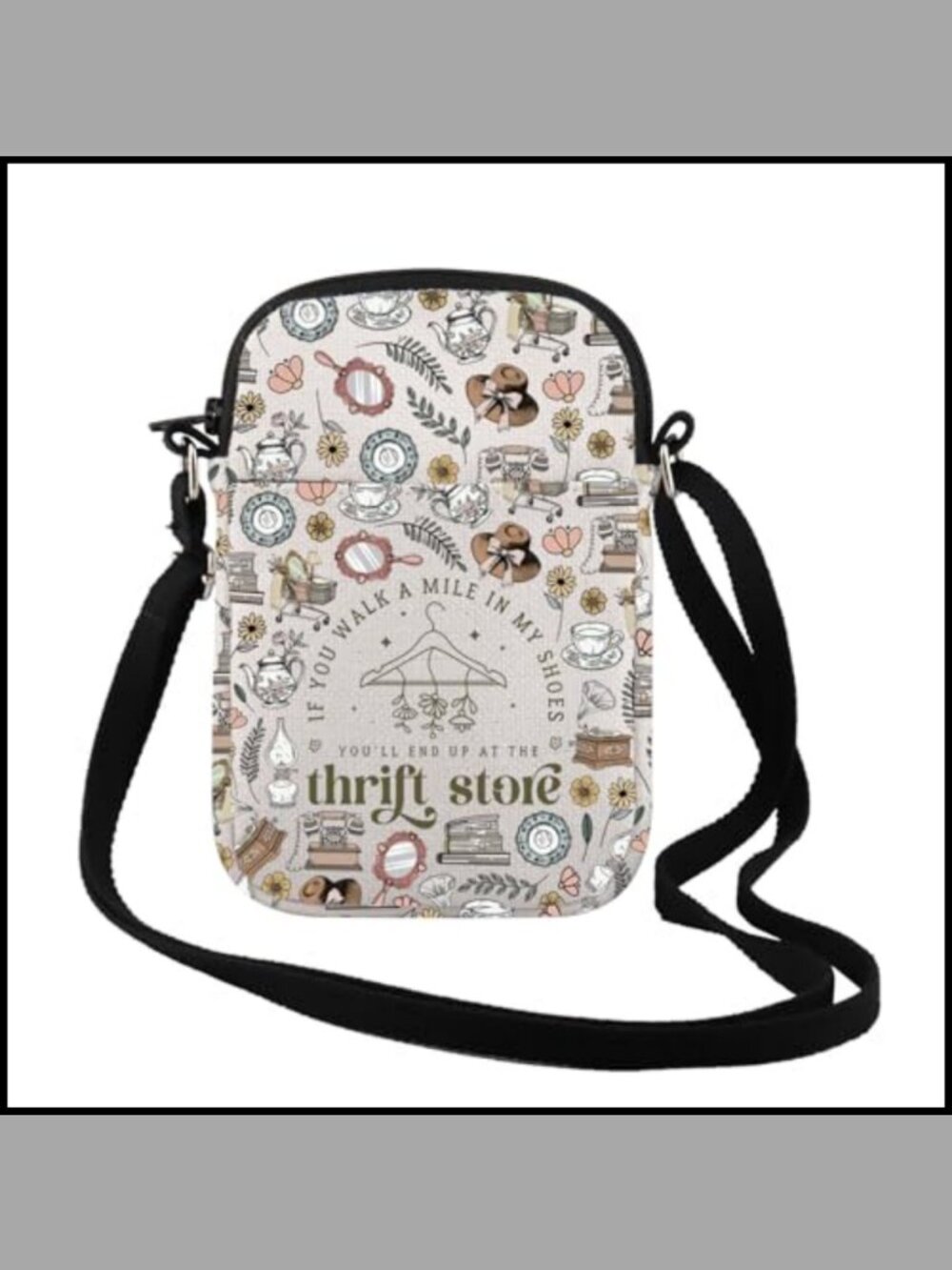 Canvas Crossbody Cosmetic Bag Floral Zipper Makeup Travel Purse